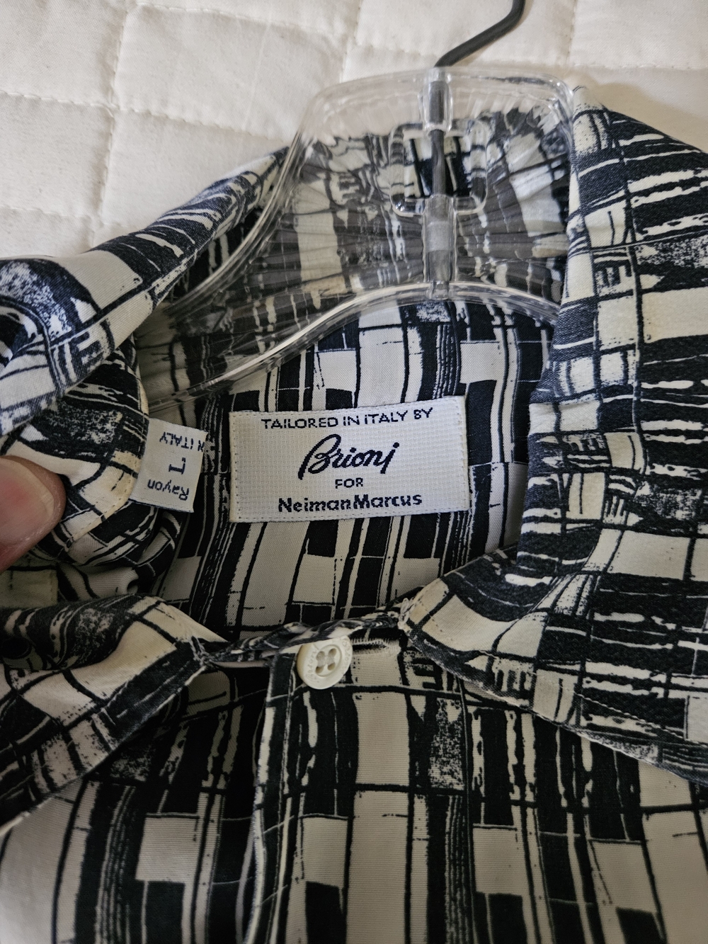 Brioni Vintage Neiman Marcus Men's Black & White Printed Shirt-L Italian Rayon